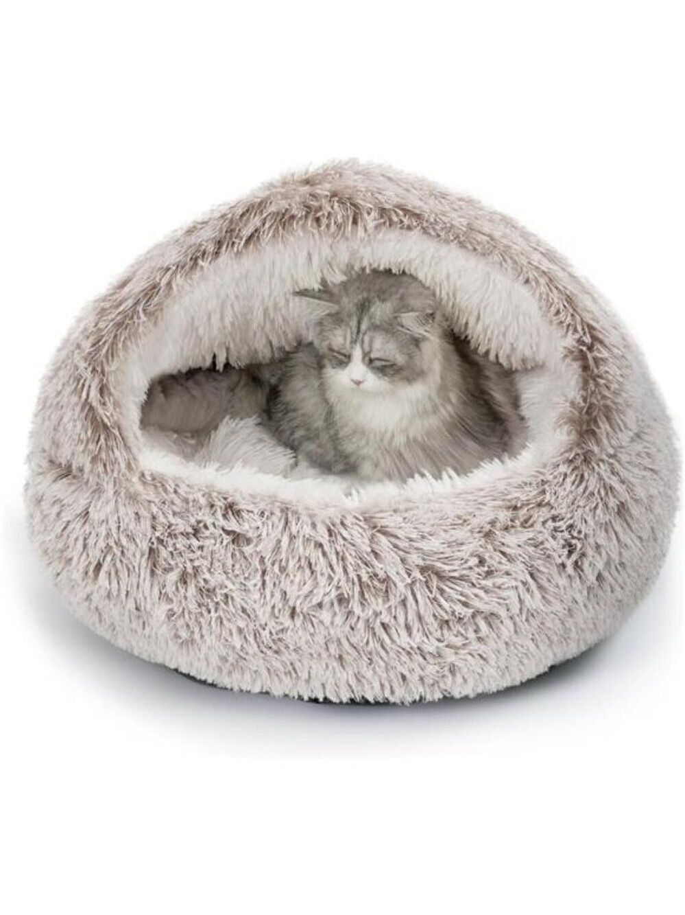Plush Cat Bed Hooded Cozy Donut Nest Self Warming Indoor Small Dog Kitten Cave
